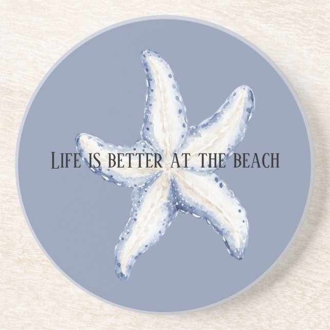 Posavasos Beach Blue White Starfish Quote (Frente)