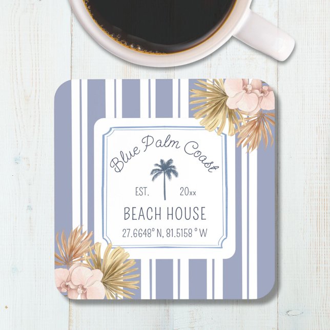 Posavasos Beach House Blue Stripes Coastal Boho Farmhouse (In situ)