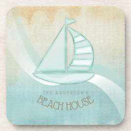 Posavasos Beach House Nautical Sailboat Aqua Blue ID623