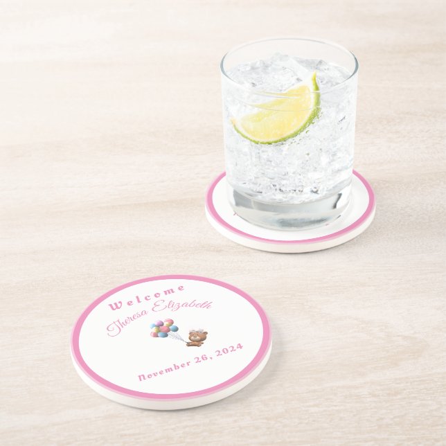 Posavasos Bear y globos Chica Sandstone (Lado)