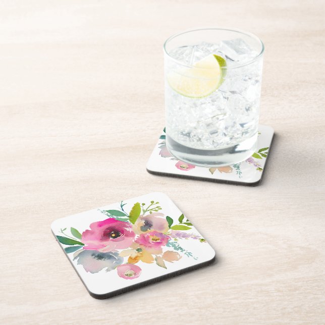 Posavasos Beautiful Boho Pastel Floral Watercolor  (Lado Derecho)