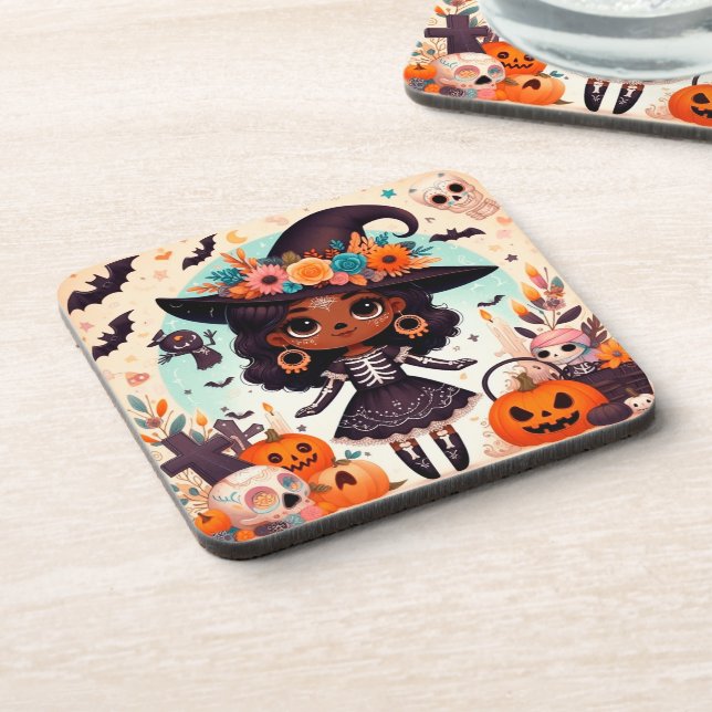 Posavasos Beautiful little witch halloween party (Lado Izquierdo)