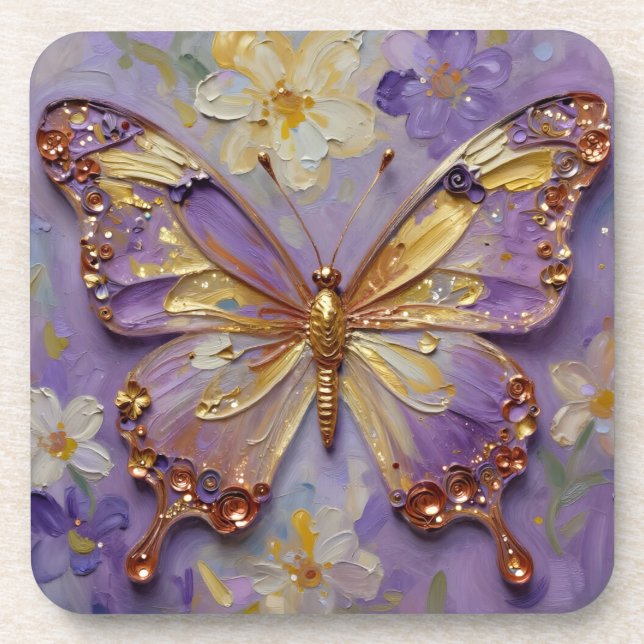 Posavasos Beautiful Purple Butterfly and Flowers (Frente)