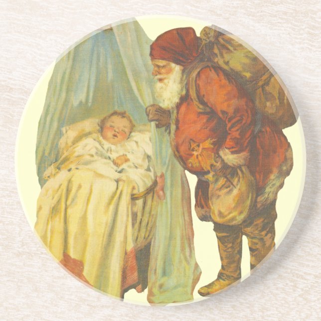 Posavasos Bebé de Navidad Santa Claus Vintage (Frente)