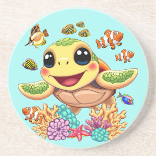 Posavasos Bebé de tortuga marina feliz y con carácter