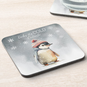 Posavasos Bebé hace frío fuera de las vacaciones de pingüino