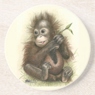 Posavasos Bebé orangután con hojas