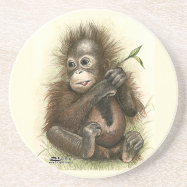 Posavasos Bebé orangután con hojas (Frente)