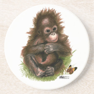 Posavasos Bebé orangután y mariposa