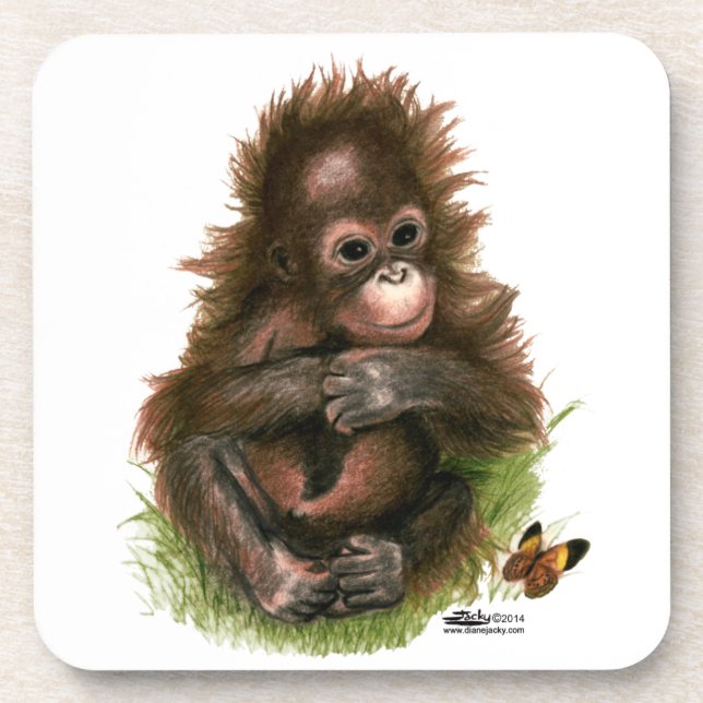 Posavasos Bebé orangután y mariposa (Frente)