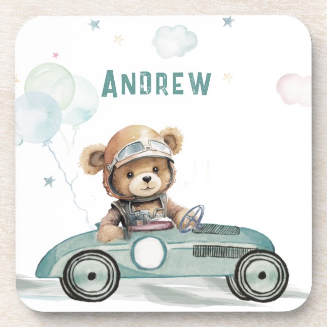 Posavasos Bebé Oso Coche de Carreras (Frente)