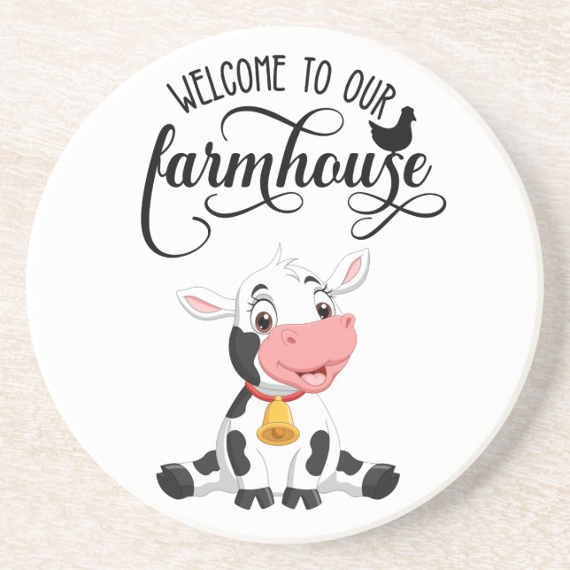 Posavasos Bebé vaca Bienvenidos a nuestra casa de campo (Frente)