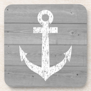 Posavasos Beber de madera náutica con ancla de barco