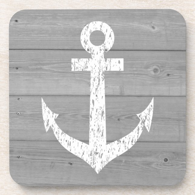 Posavasos Beber de madera náutica con ancla de barco (Frente)