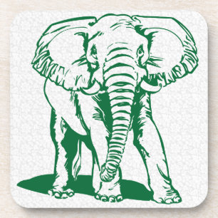 Posavasos Bebida de dibujo de la línea de elefante verde de