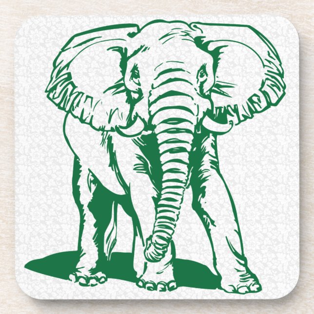 Posavasos Bebida de dibujo de la línea de elefante verde de  (Frente)