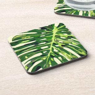 Posavasos Bebida de hoja de Monstera Semilla de montaña verd
