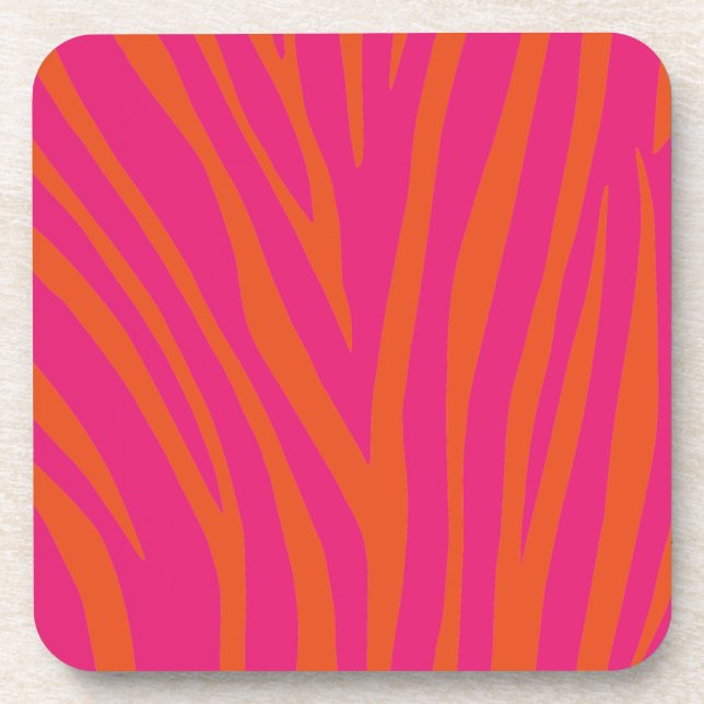 Posavasos Bebida de rayas de cebra Naranja rosa y brillante  (Frente)