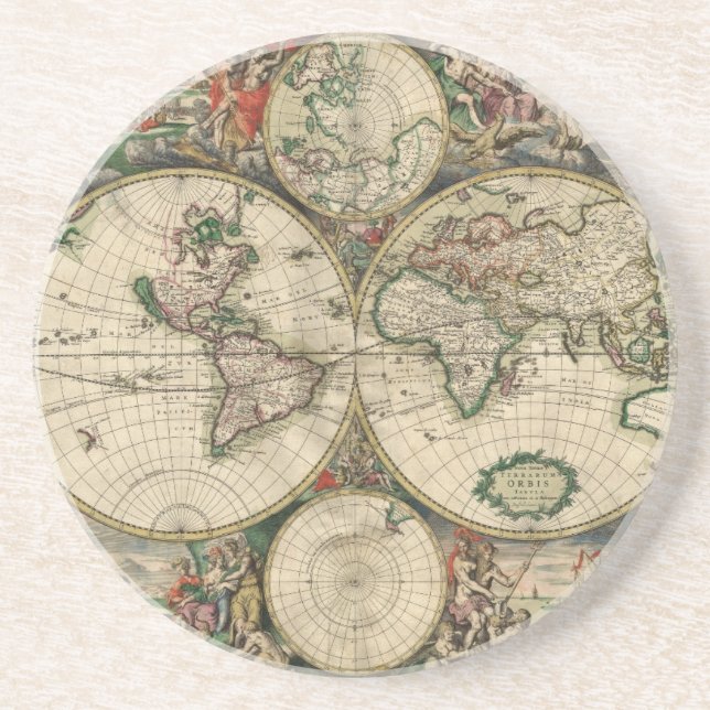 Posavasos Bebida del mapa del mundo antiguo (Frente)