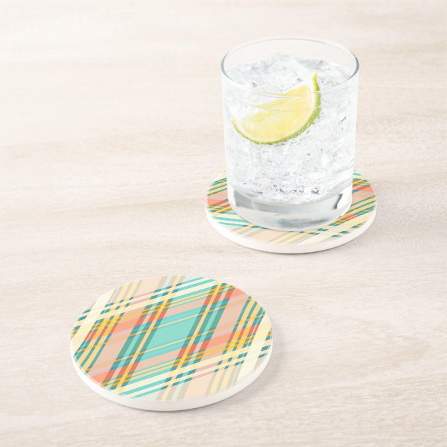 Posavasos Bebidas abstractas de crema de tartán geométrico (Lado)