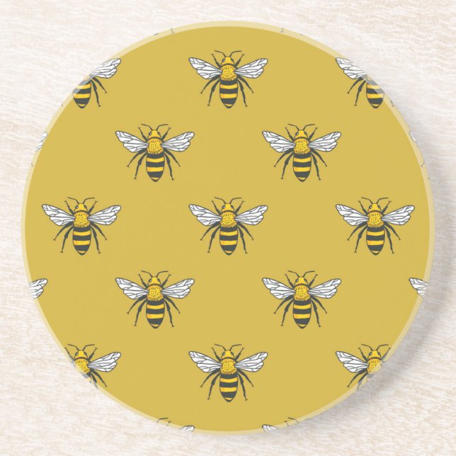 Posavasos Bee Haven: Patrón amarillo vintage (Frente)