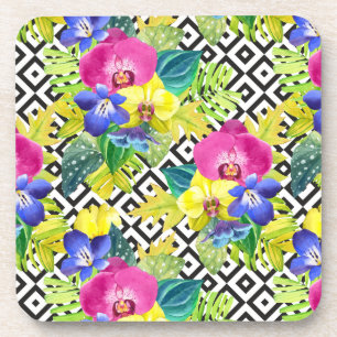 Posavasos Begonia y hojas de palma de la orquídea