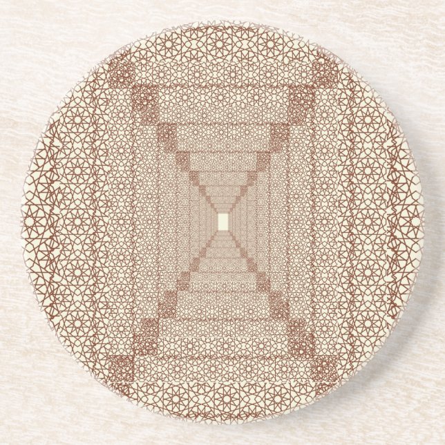 Posavasos Beige Brown Rústico Islámico Geométrico Frontera Ú (Frente)