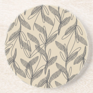 Posavasos Beige Gris Botánico Retro Moderno De Mediados Del 