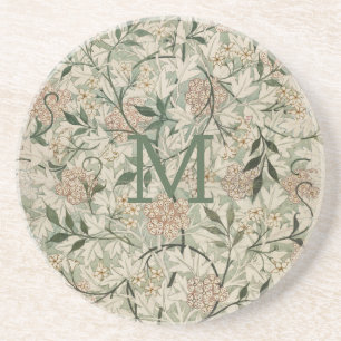 Posavasos Beige monogramado, verde sabio, floral de melocotó