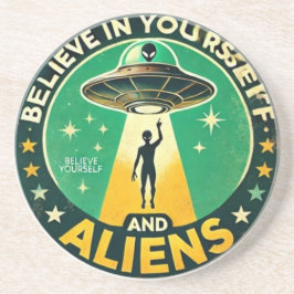 Posavasos Believe in Yourself with Aliens Round Sign