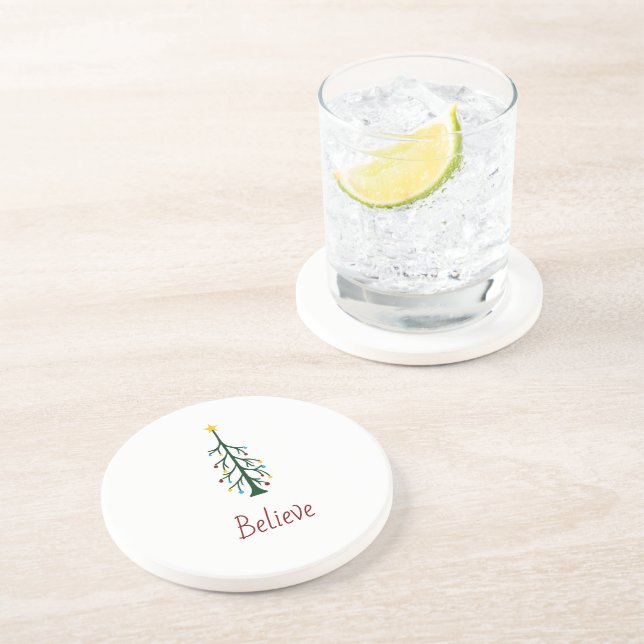 Posavasos Believe Modern Christmas Evergreen Tree (Lado)