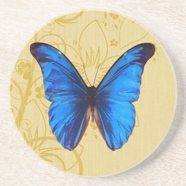 Posavasos Bella mariposa azul Vintage (Frente)