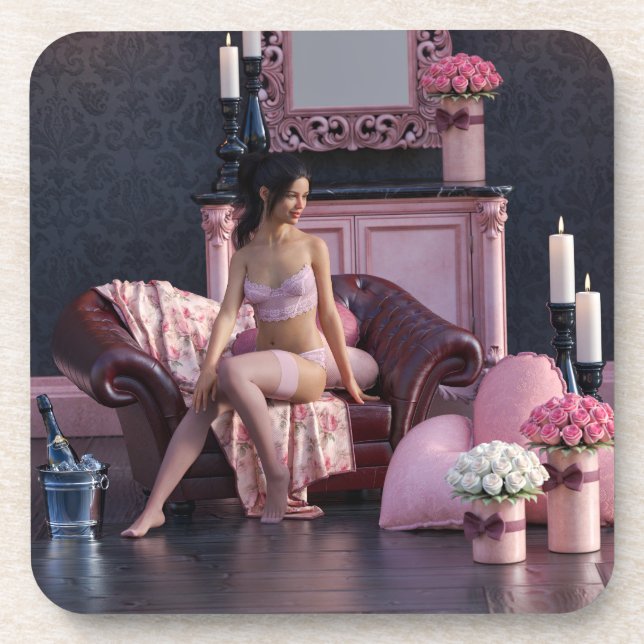 Posavasos Belleza el día de San Valentín en lencería en el s (Frente)