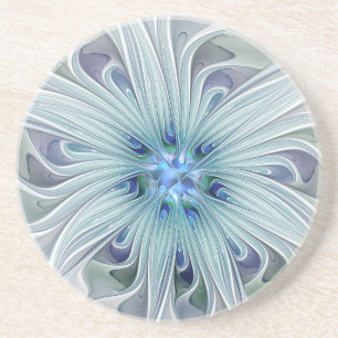 Posavasos Belleza floral abstracta flor moderna pastel azul