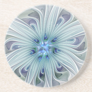 Posavasos Belleza floral abstracta flor moderna pastel azul