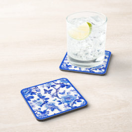 Posavasos Belleza floral azul y blanca
