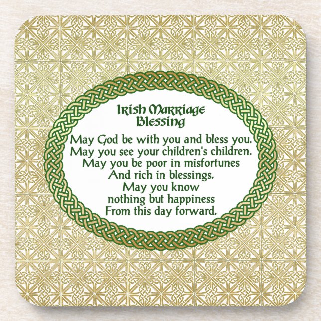 Posavasos Bendición matrimonial irlandesa, Boda dorado y ver (Frente)