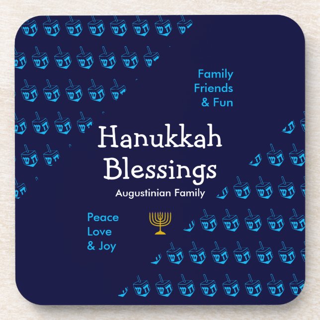Posavasos BENDICIONES DE HANUKKAH personalizadas (Frente)