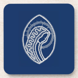 Posavasos Bendita Virgen María, encaje blanco, azul marino