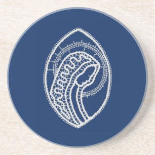 Posavasos Bendita Virgen María, encaje blanco, azul marino