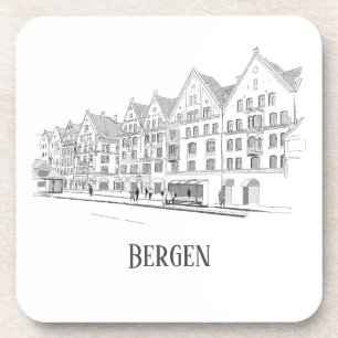 Posavasos Bergen Noruega Streetscape Beautiful Line Drawing