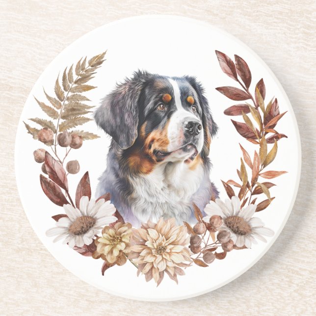 Posavasos Bernese Mountain Dog Autumn Wreath (Frente)