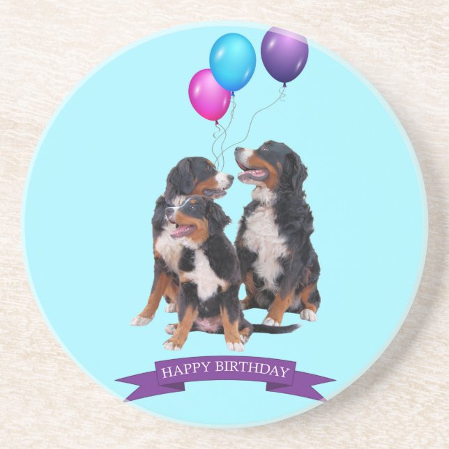 Posavasos Bernese Mountain Dogs Feliz cumpleaños (Frente)