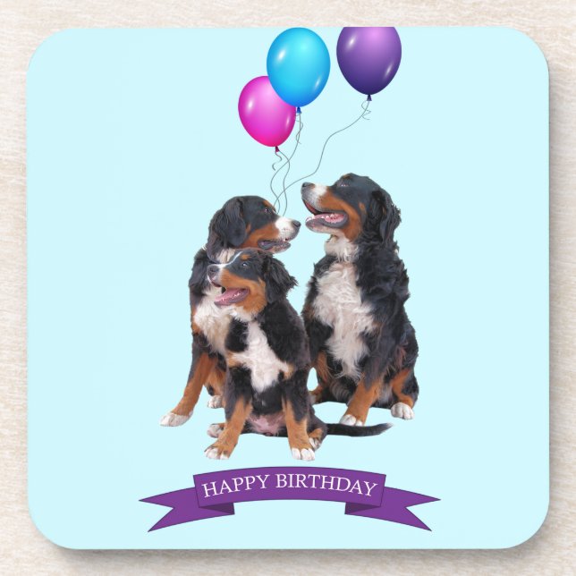 Posavasos Bernese Mountain Dogs Feliz cumpleaños (Frente)