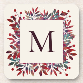 Posavasos Berries de Borgoña y hojas de otoño Monograma