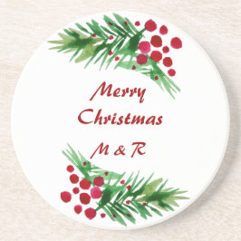 Posavasos Berries Rojas En Una Rama De Pino Verde