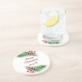 Posavasos Berries Rojas En Una Rama De Pino Verde