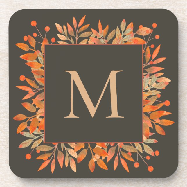 Posavasos Berries y caídas rojas dejan un monograma marrón (Frente)