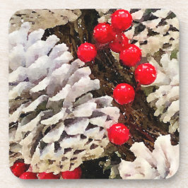 Posavasos Berry y pinos recubiertos de blanco y brillante