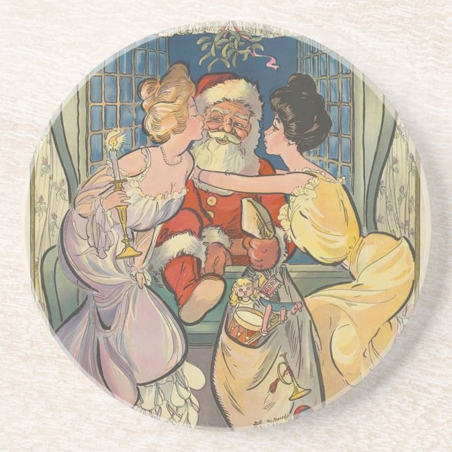 Posavasos Besando Santa Claus Vintage Christmas (Frente)
